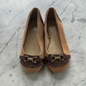Brown Suede Women's Loafers with Buckle Detail